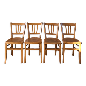 Lot de 4 chaises bistrot en bois de hêtre années 50