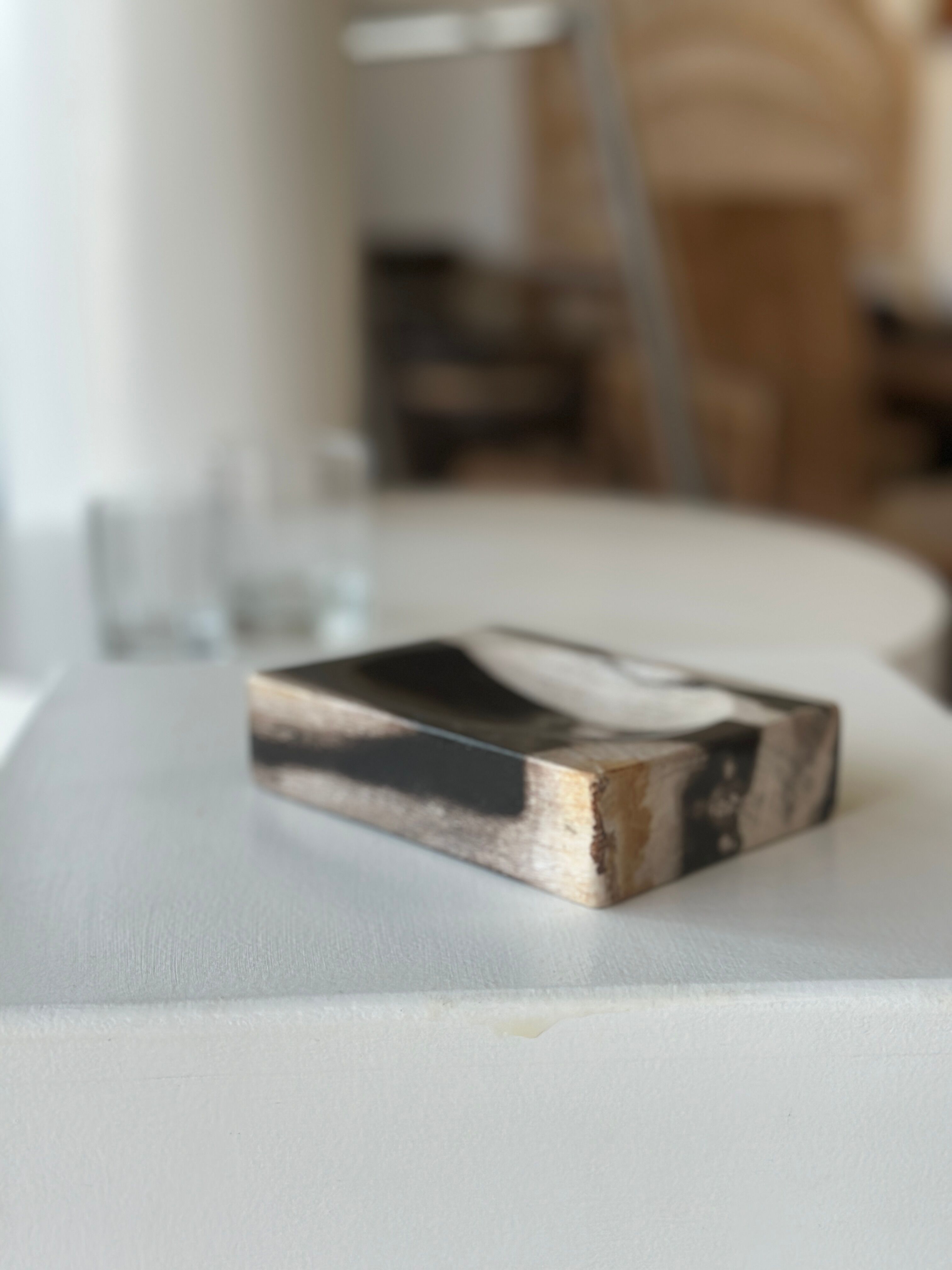 Symmetrical multicolored petrified wood soap dish