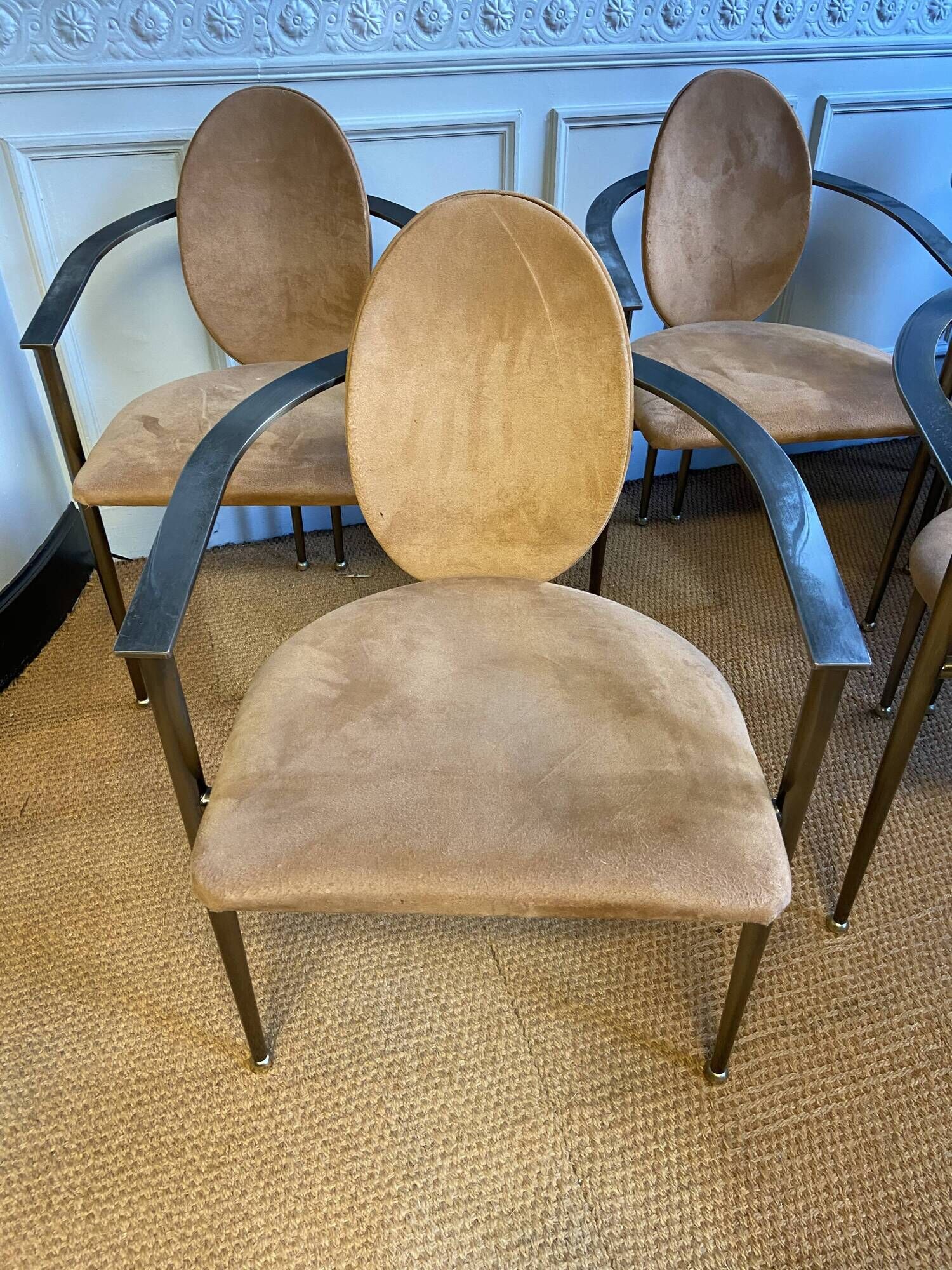 Lot de 6 chaises en métal cuivré et Nubuck de Starck pour Belgo Chrom