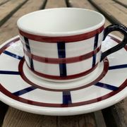 Pair of porcelain cups and cups Béarn HBCM Montereau
