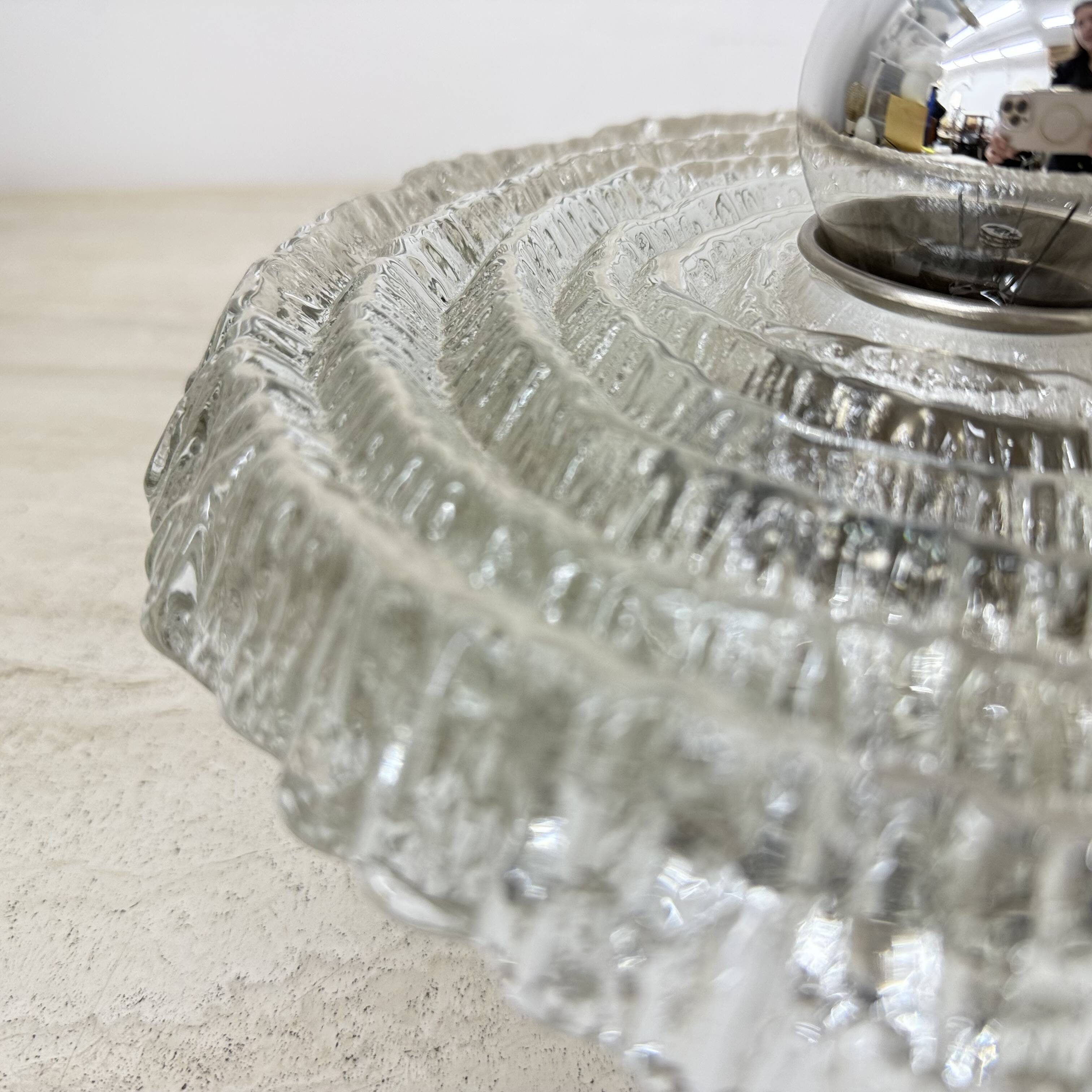 Thick Structured Ice Glass Wall Light Flush Mount by Peill & Putzler , 1970