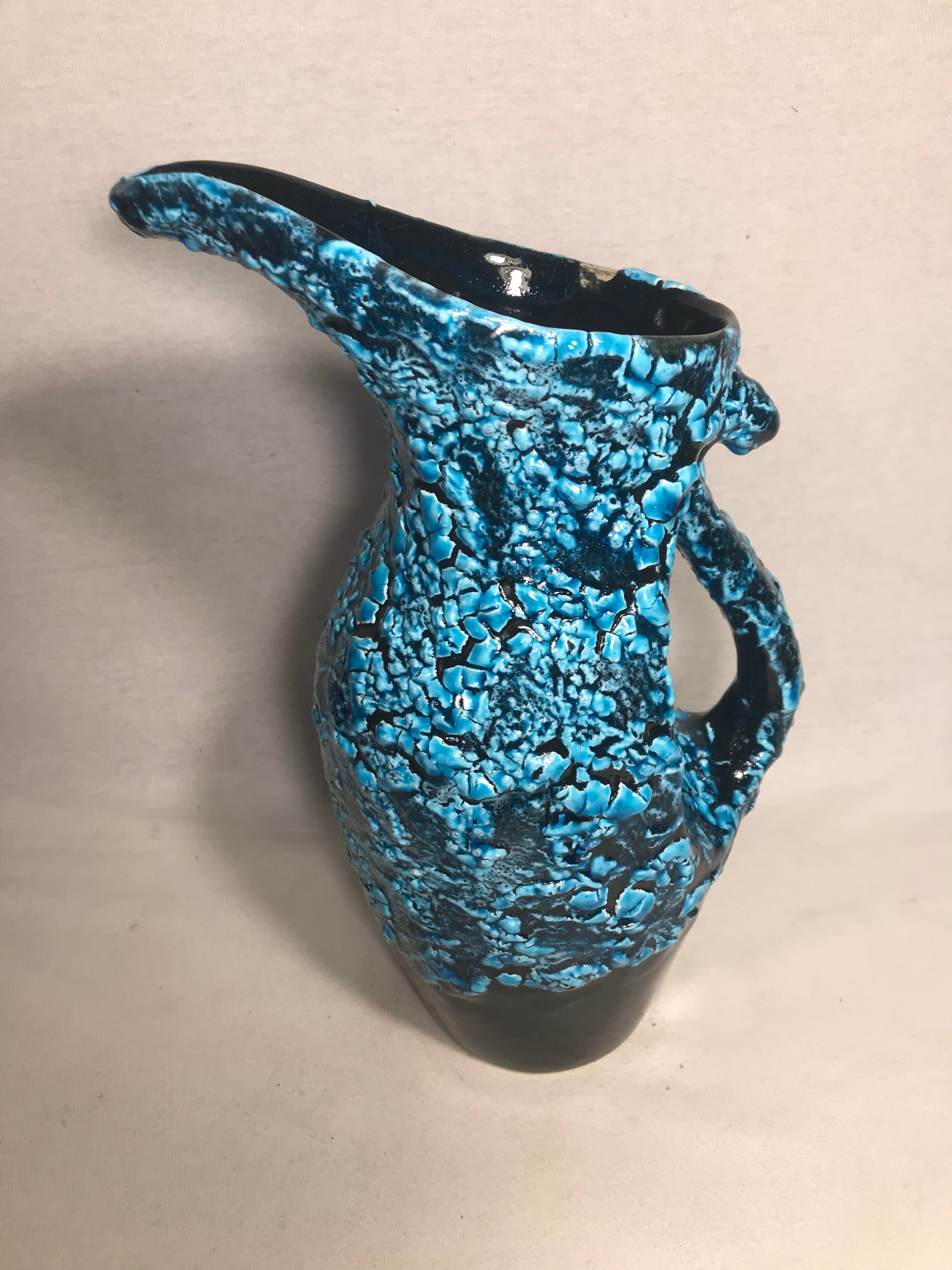 Former pitcher ewer ceramic blue & black vintage