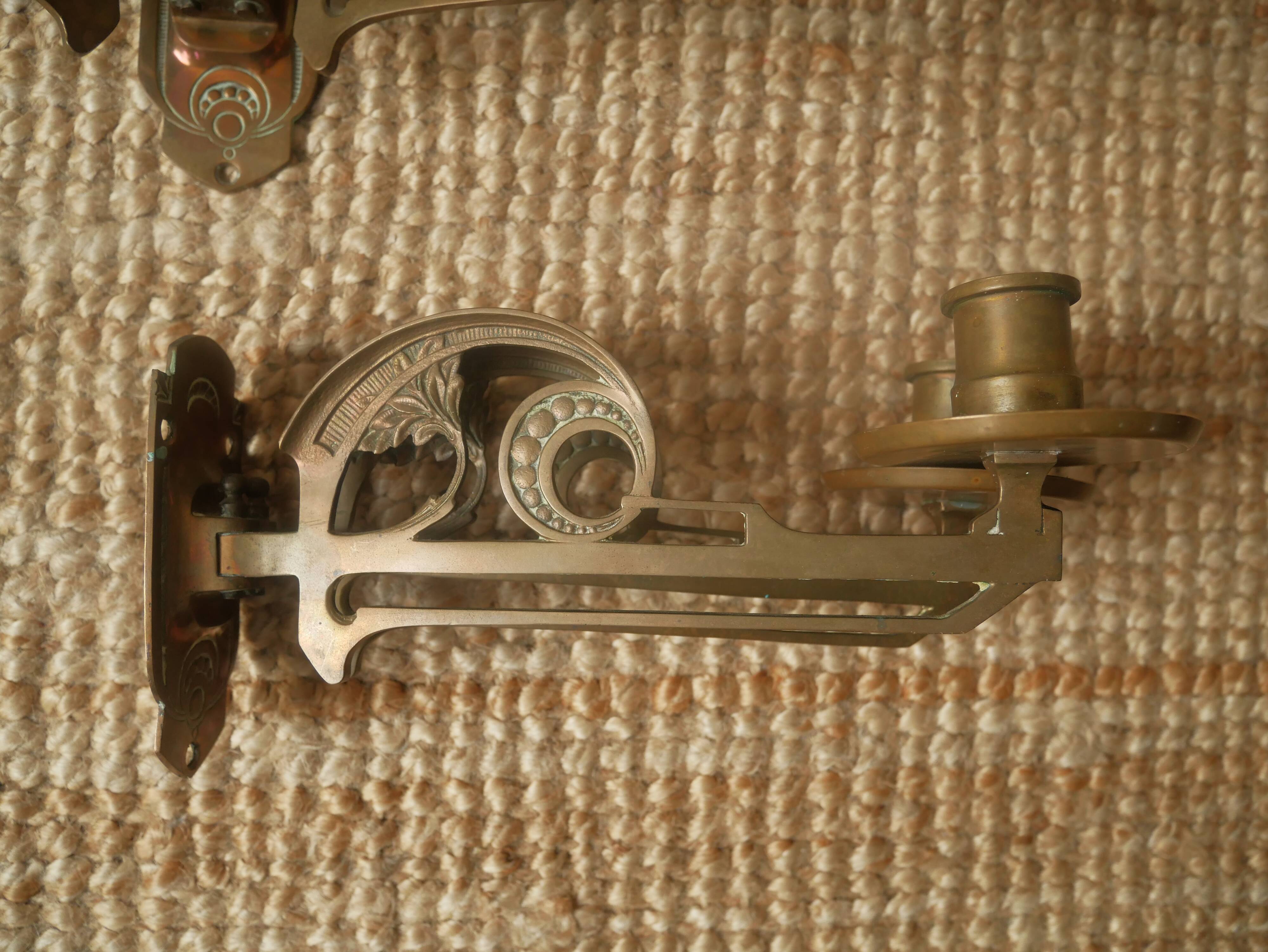 Pair of art nouveau brass wall candlesticks copper-plated metal candelabra candlesticks wall decoration