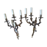 Paire d'appliques bronze doré 3 branches