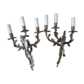 Paire d'appliques bronze doré 3 branches