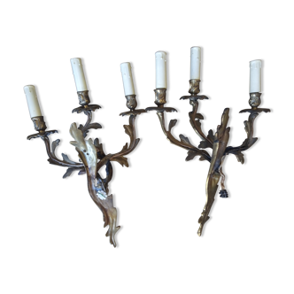 Paire d'appliques bronze doré 3 branches