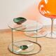 Table basse en verre et métal tubulaire avec plateaux pivotants