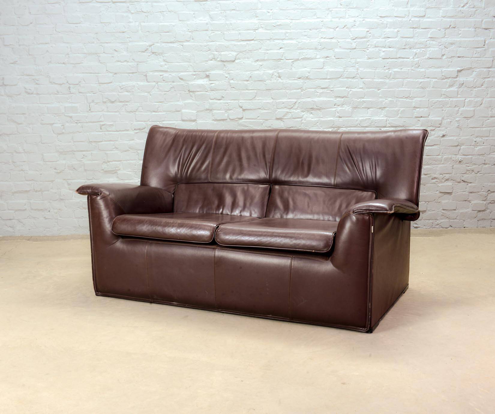 Afra and Tobia Scarpa for B&B Italia Chocolate Brown Leather Two Seat Sofas
