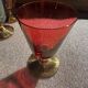 6 iridescent colored crystal liqueur glasses with gold stems / art-deco