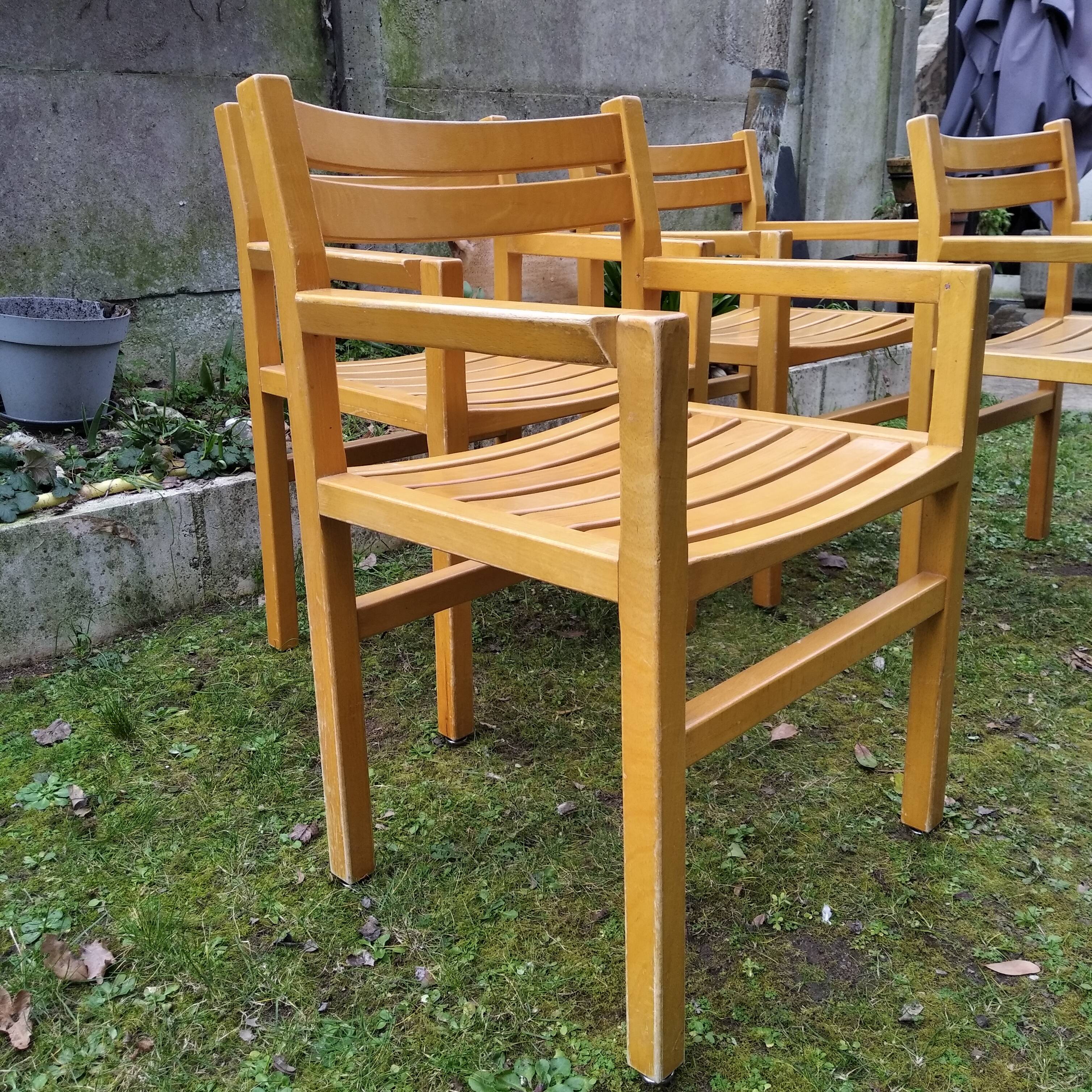 4 solid beech armchairs