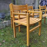 4 solid beech armchairs