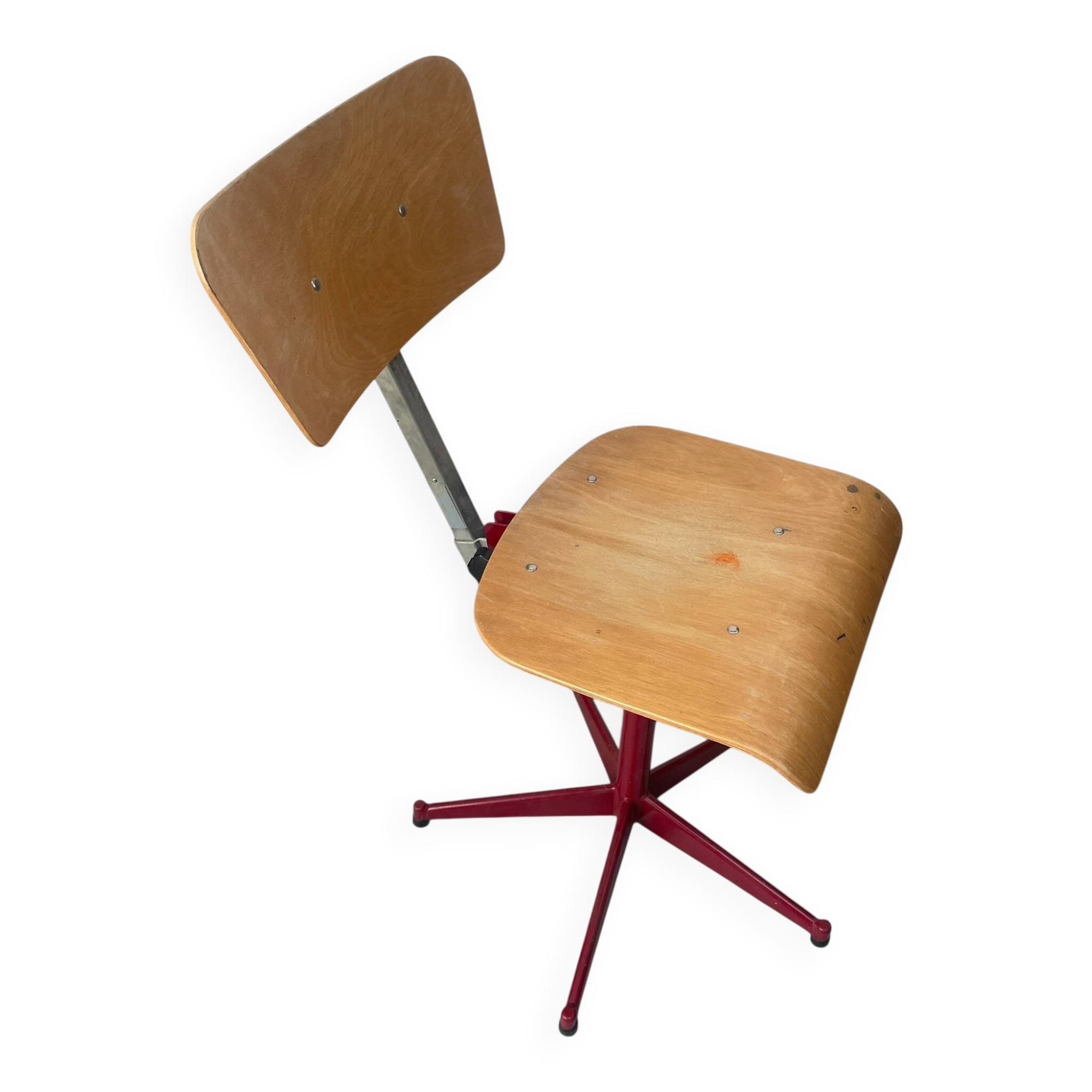 Adjustable swivel workshop chair, plywood, star base, burgundy.