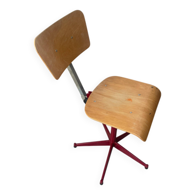 Chaise d'atelier pivotante réglable contreplaqué piètement étoile bordeaux