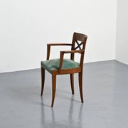 Set of four Art Deco armchairs in wood, France, circa 1940.