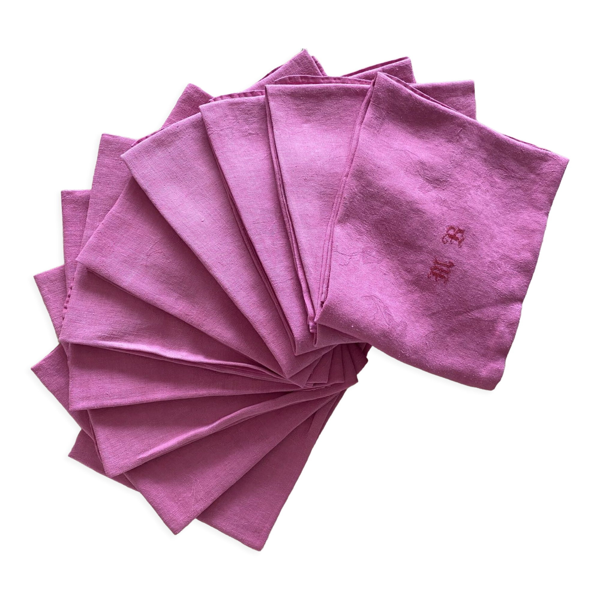 Set of 10 monogrammed pink napkins MB - 78x65 cm - cotton
