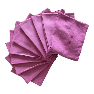 Set of 10 monogrammed pink napkins MB - 78x65 cm - cotton