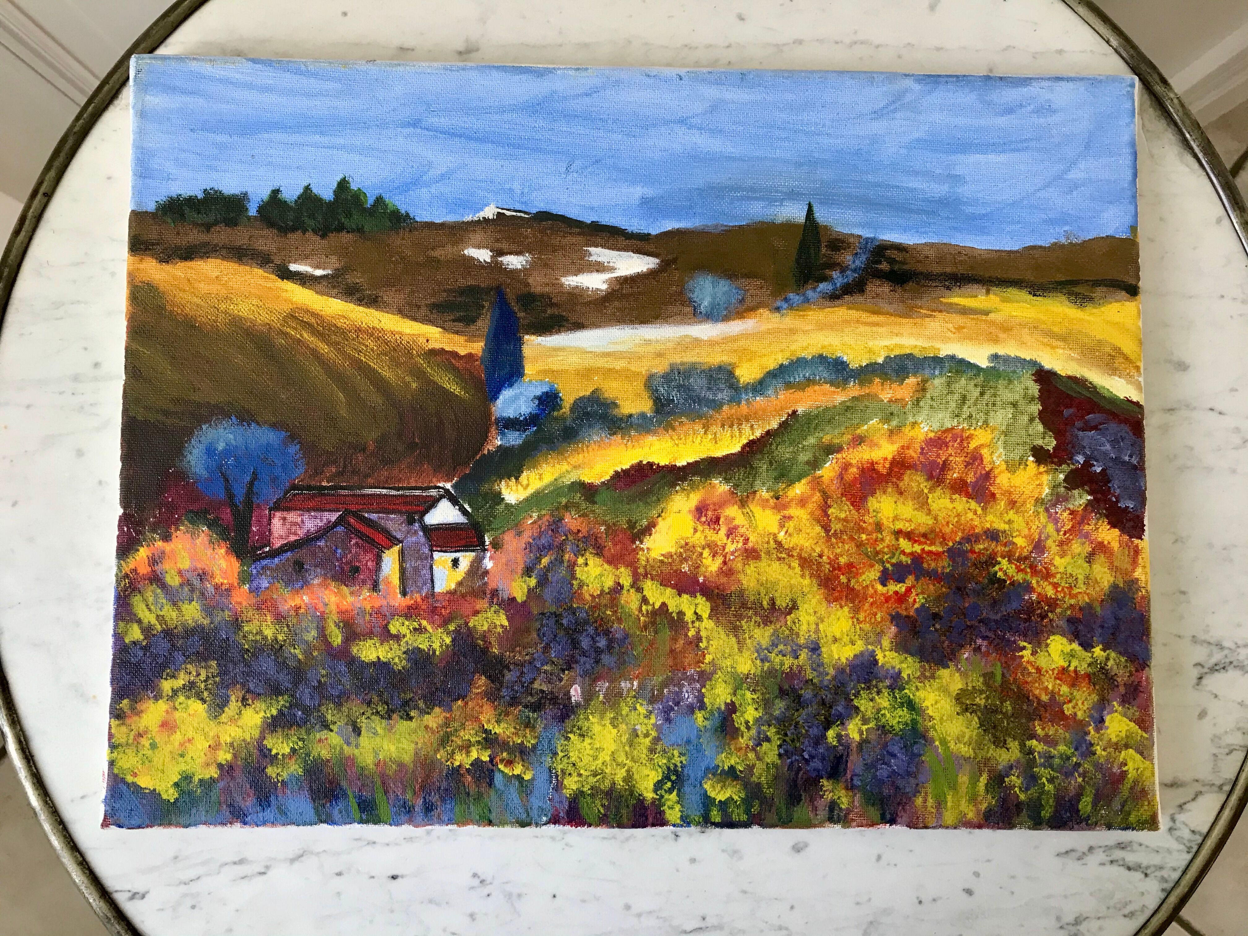 Oil painting on canvas Provencal landscape South Vintage