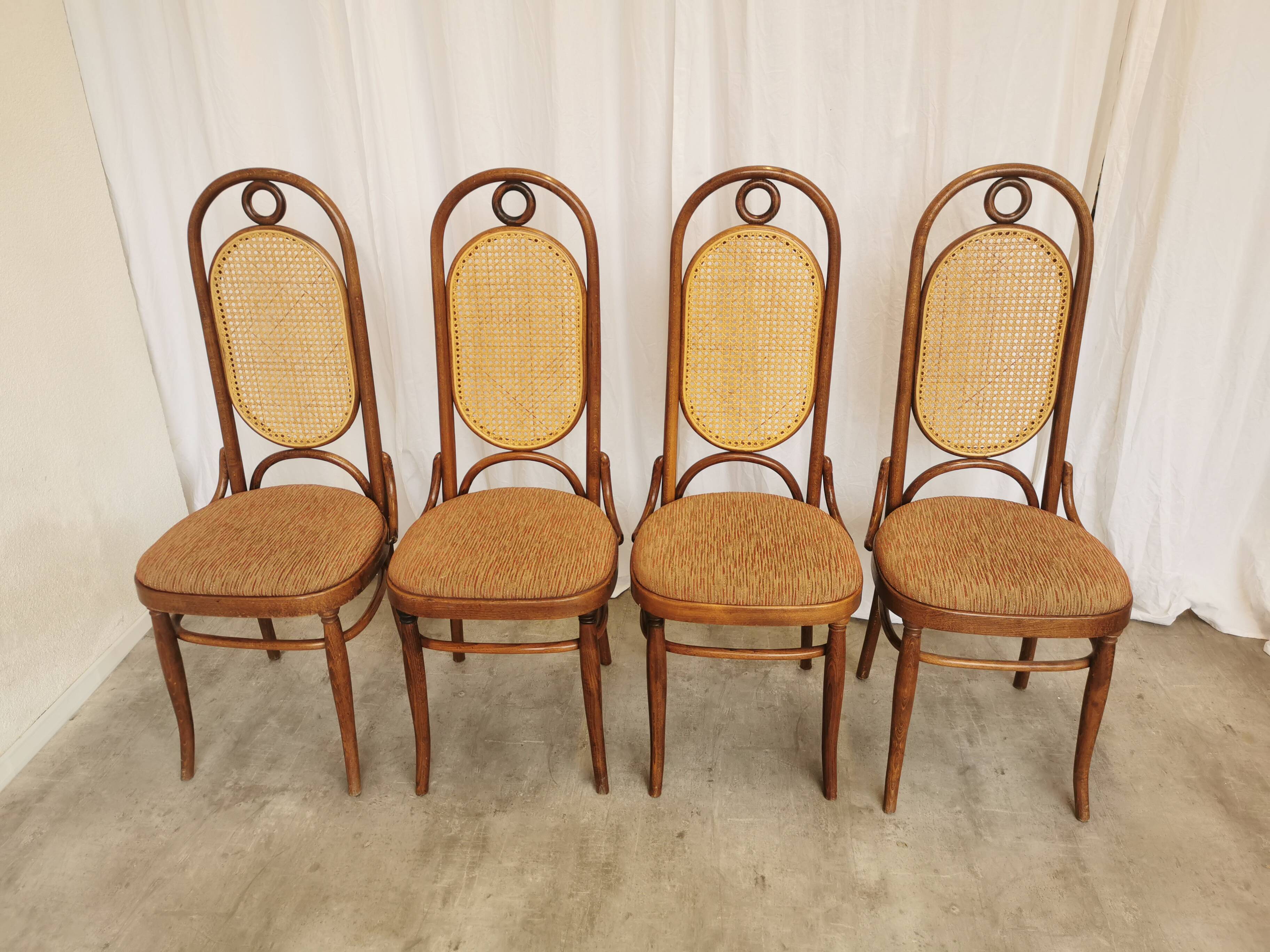 Set of 4 Vintage Bentwood Dining Chairs: Cane Back, Thonet Style