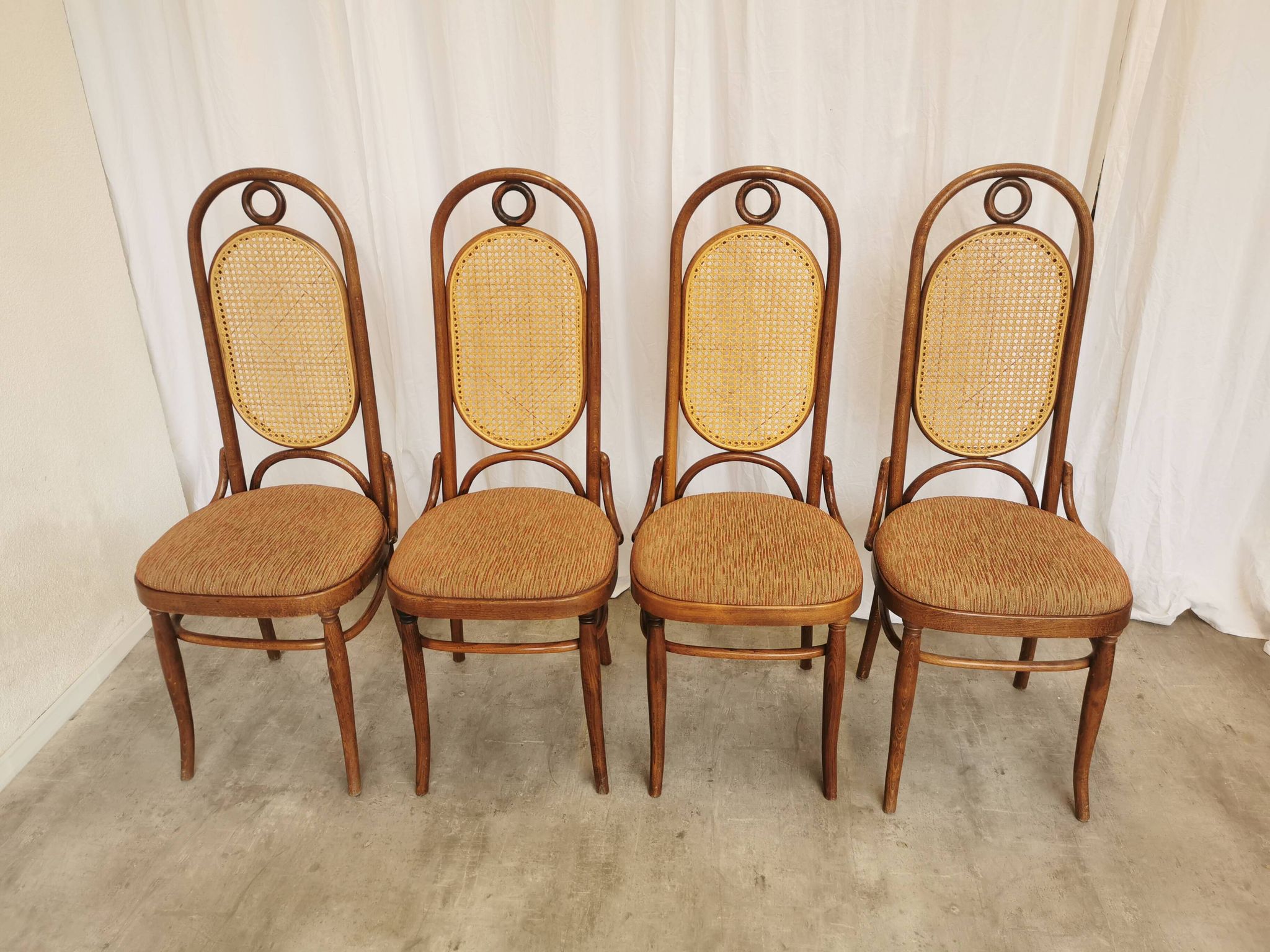 Set of 4 Vintage Bentwood Dining Chairs: Cane Back, Thonet Style