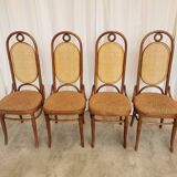 Set of 4 Vintage Bentwood Dining Chairs: Cane Back, Thonet Style