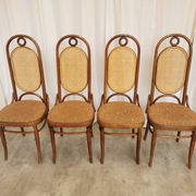 Set of 4 Vintage Bentwood Dining Chairs: Cane Back, Thonet Style