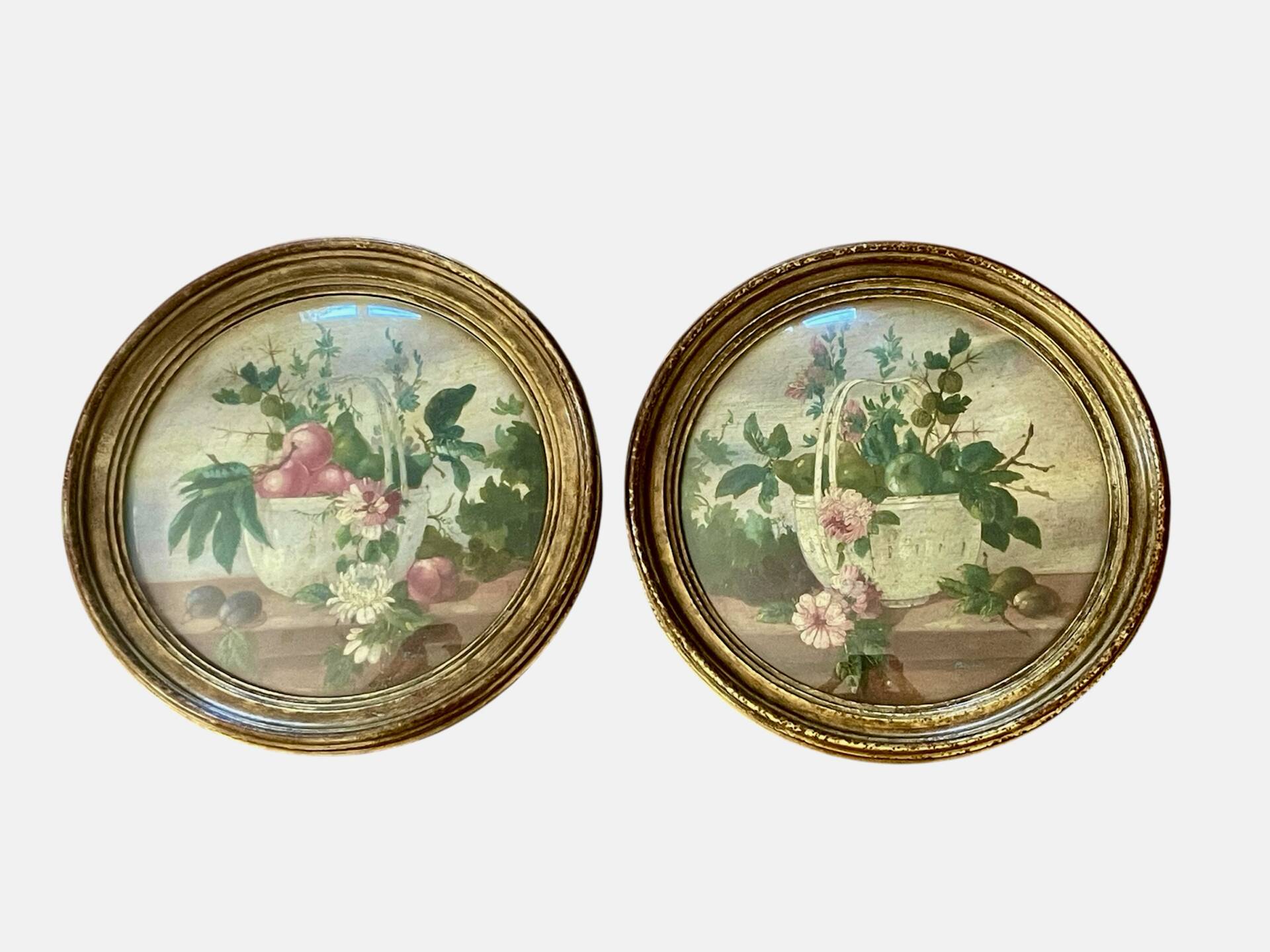 Paire de tableaux, natures mortes fruits et fleurs