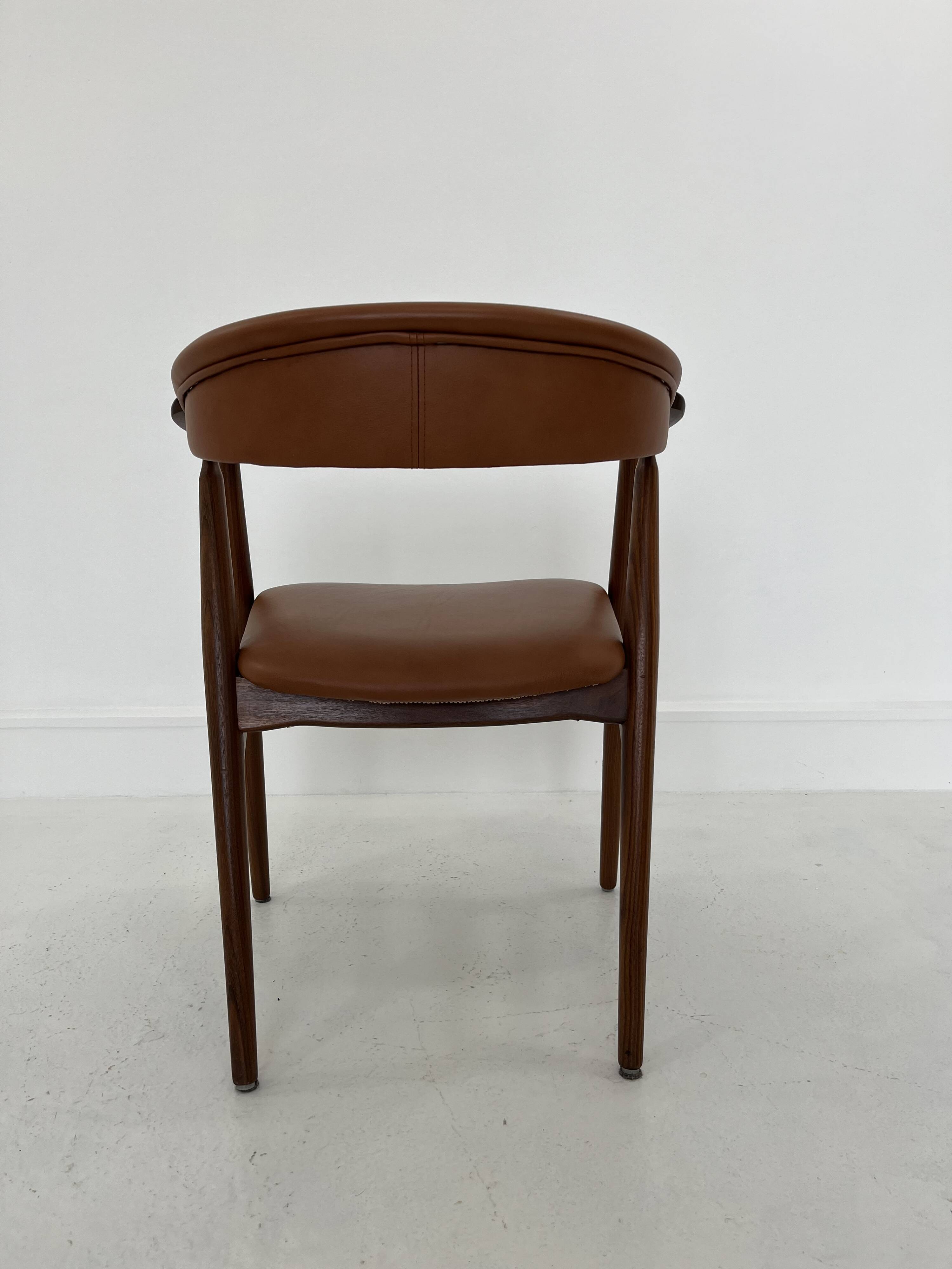Teak Armchair in Brown Leather by Th. Harlev, 1960s