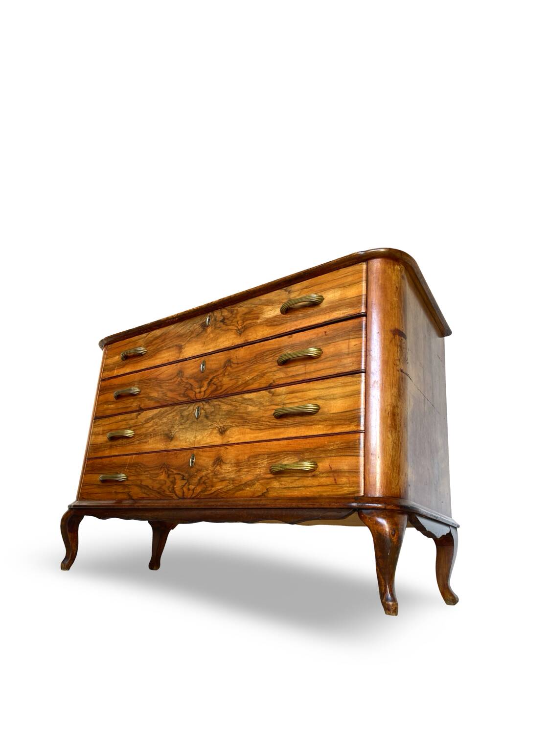 Italian art deco burl walnut chest of drawers, 1930s/1940s