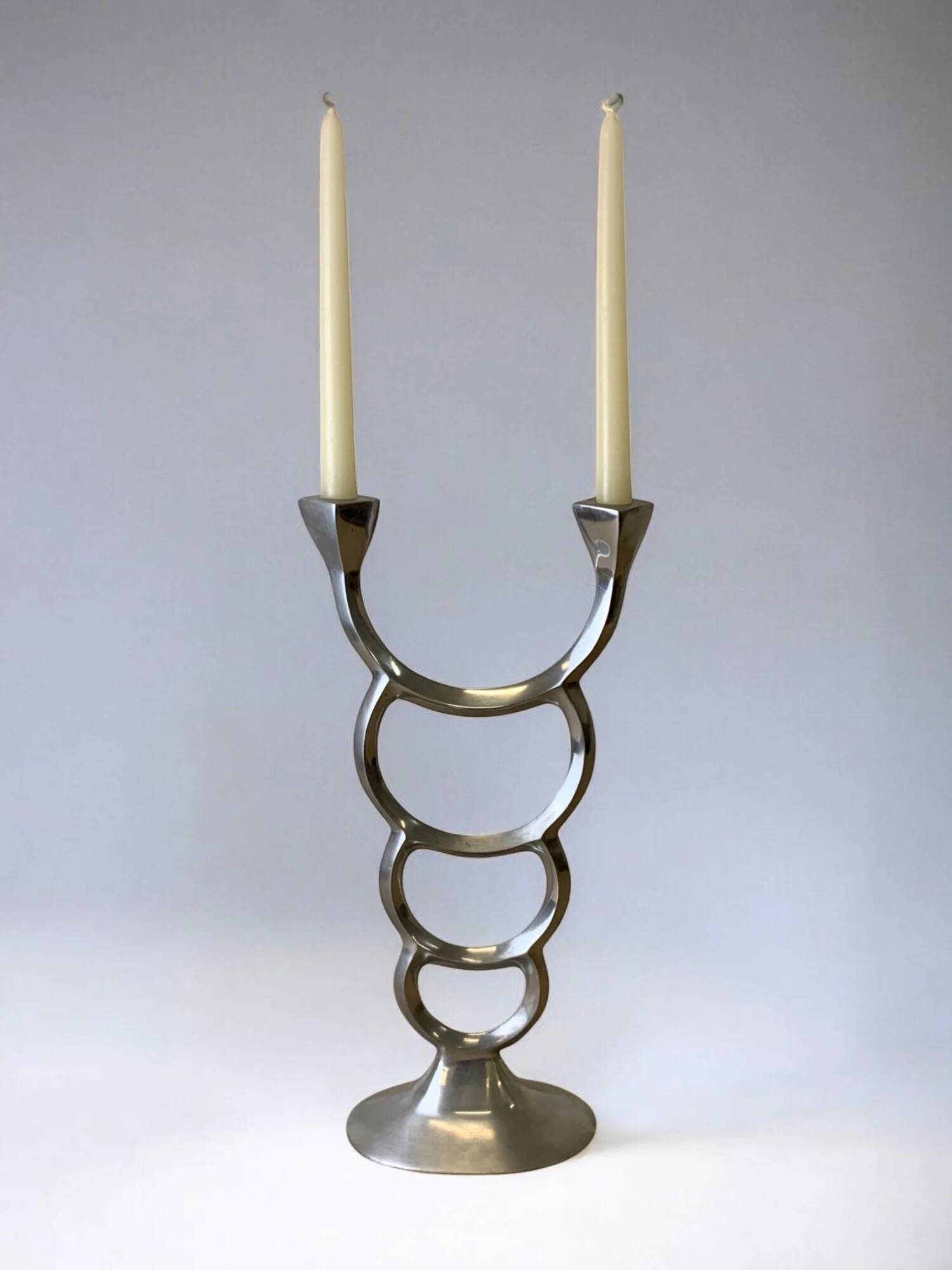 Biomorphic candleholder, solid aluminium, Spain, circa 1970