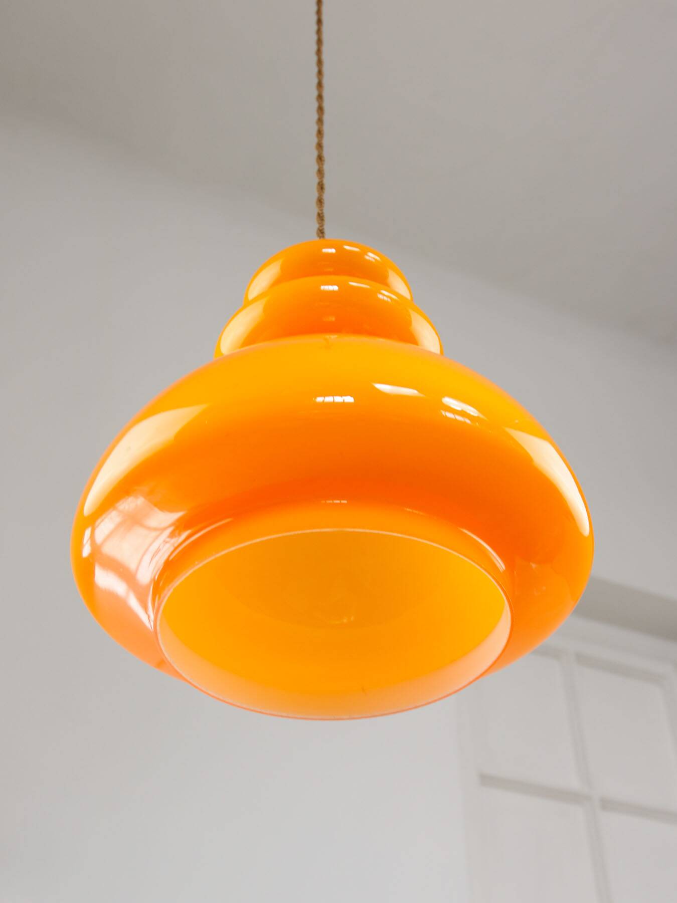 Mid-Century Italian Orange Glass & Brass Pendant Lamp, 60s