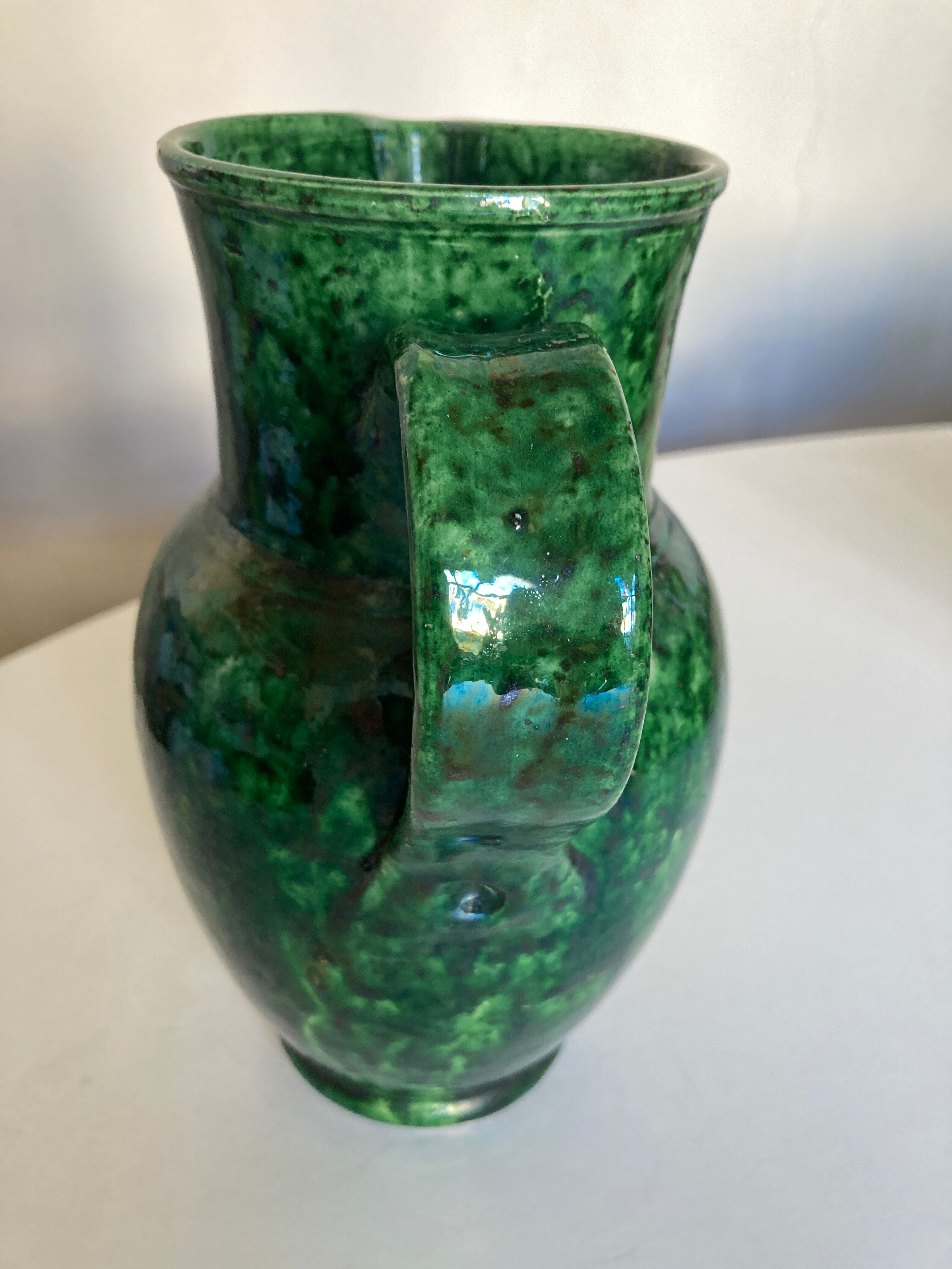 Glazed earthenware pitcher vase in green, Vaullauris, 1960.
