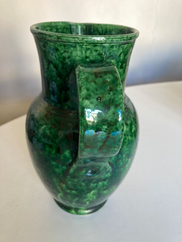 Pichet vase en terre vernissée vert Vaullauris 1960