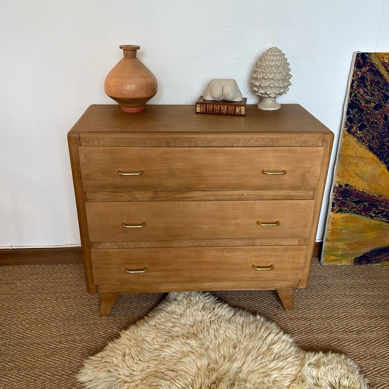 Commode vintage bois pieds compas