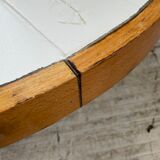 Round coffee table white ceramic and wood