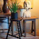 Tripod stool solid wood turned vintage