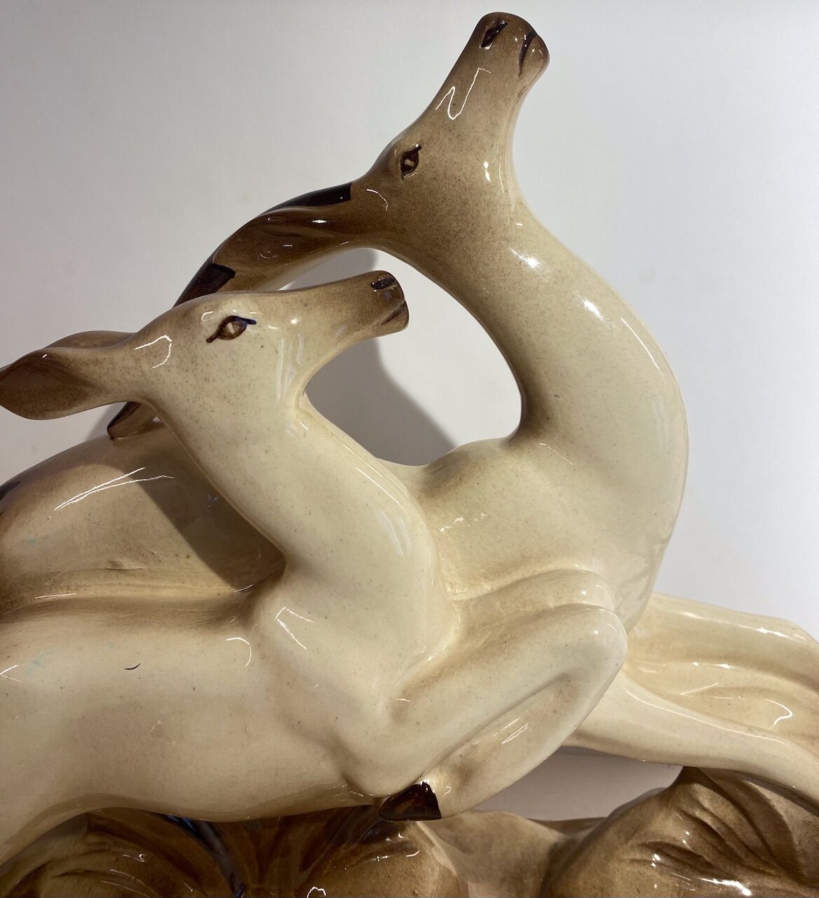 Ceramic deer and doe signed Lemanceau (1905-1980)