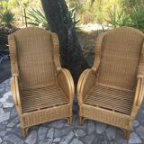 Paire de fauteuils rotin et bambou