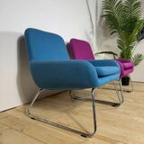 Pair of mid-century wool armchairs with metal legs – 1970s