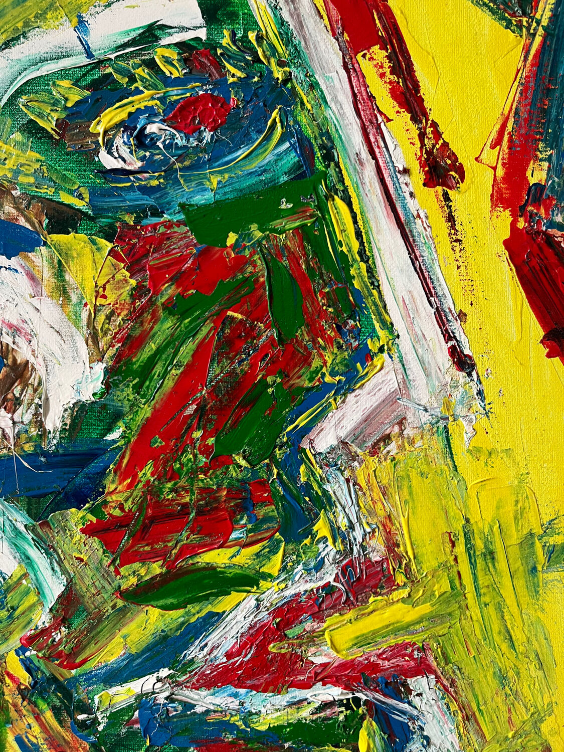 Jazzman playing the double bass, abstract, signed