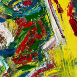 Jazzman playing the double bass, abstract, signed