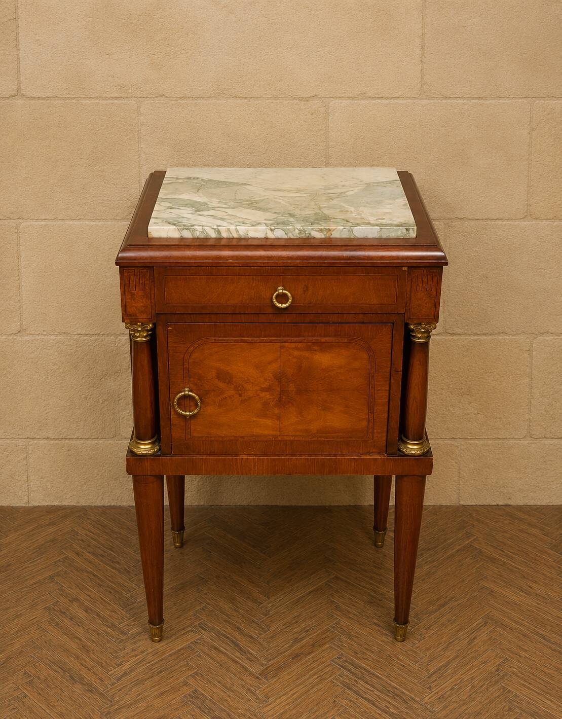 Empire-style bedside table in mahogany