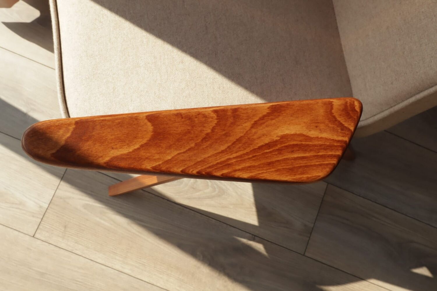 Vintage Lounge Chair Beige Wool Upholstery