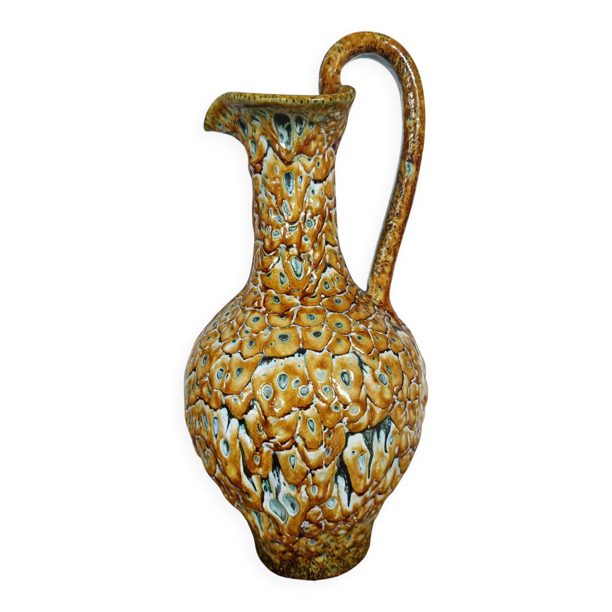 Vallauris style pitcher vase with honey enamel 1960/1970