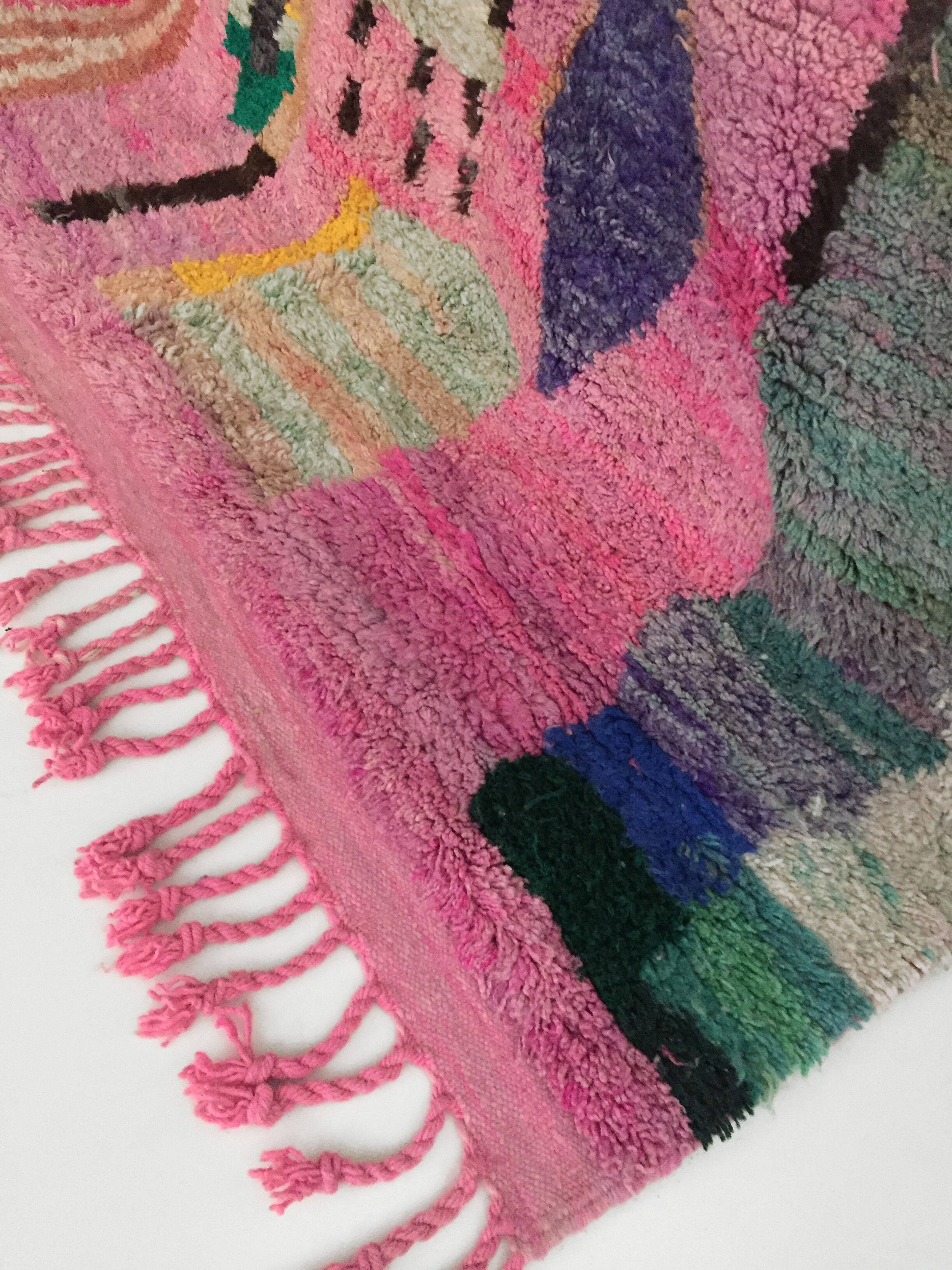 Moroccan Berber carpet Boujaad pink with colorful patterns 304x201cm