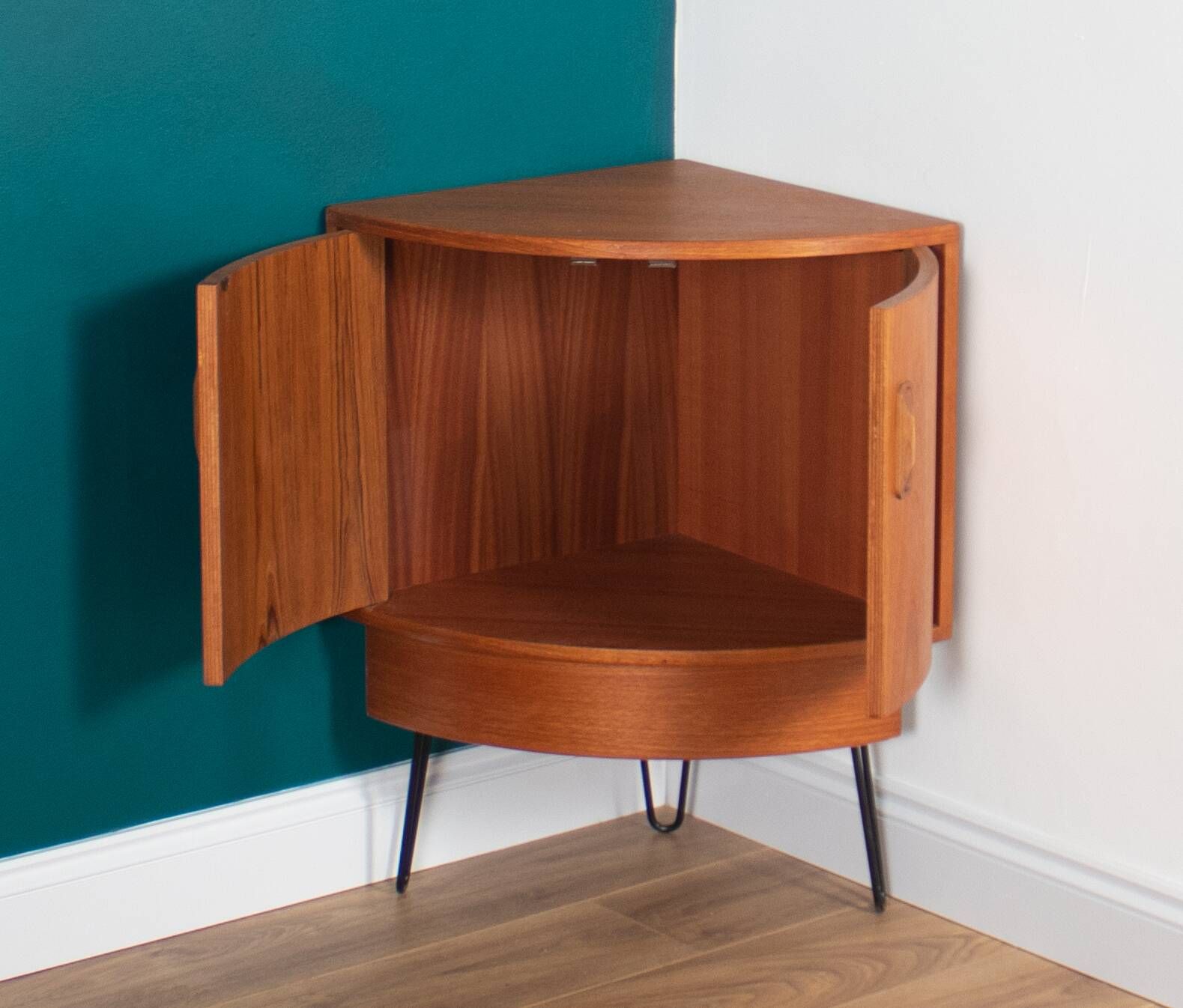 Retro Teak 1960s G Plan Fresco Corner Unit Bar Drinks Cabinet On Hairpin Legs