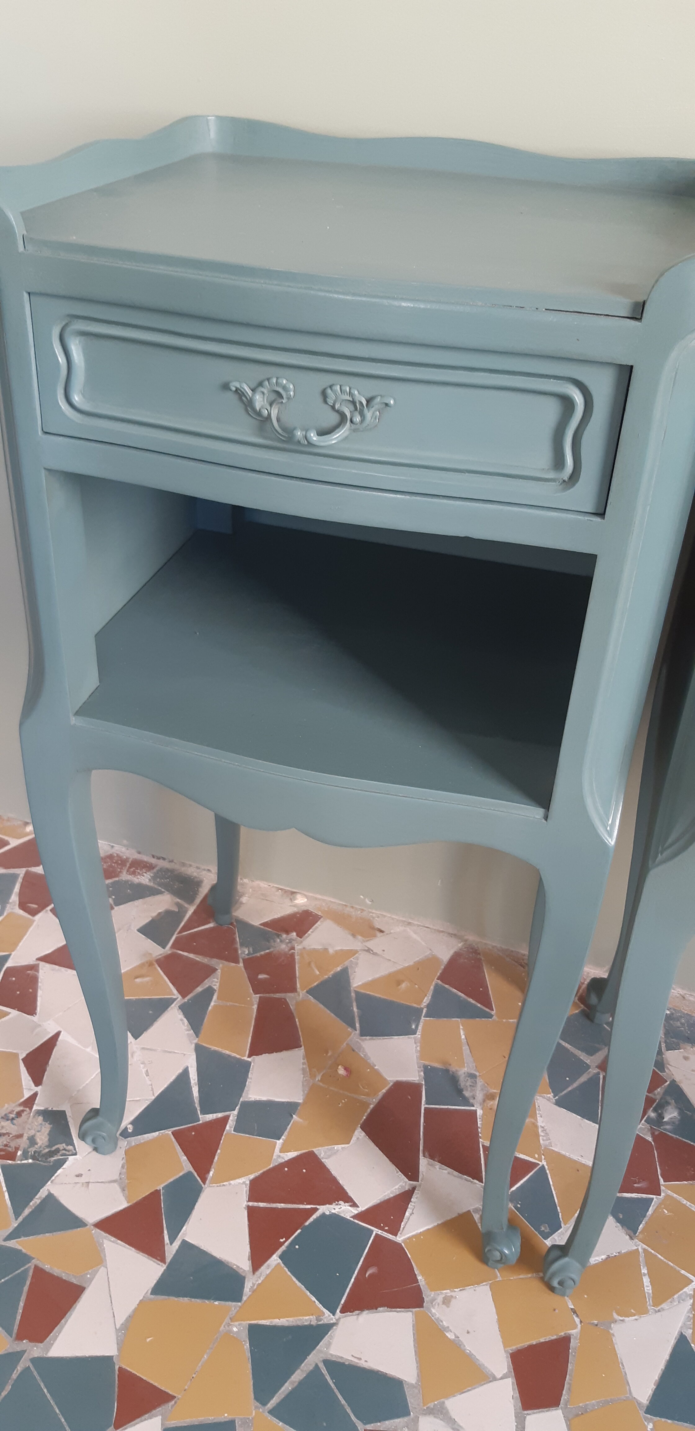 Pair of bedside tables revisited in blue