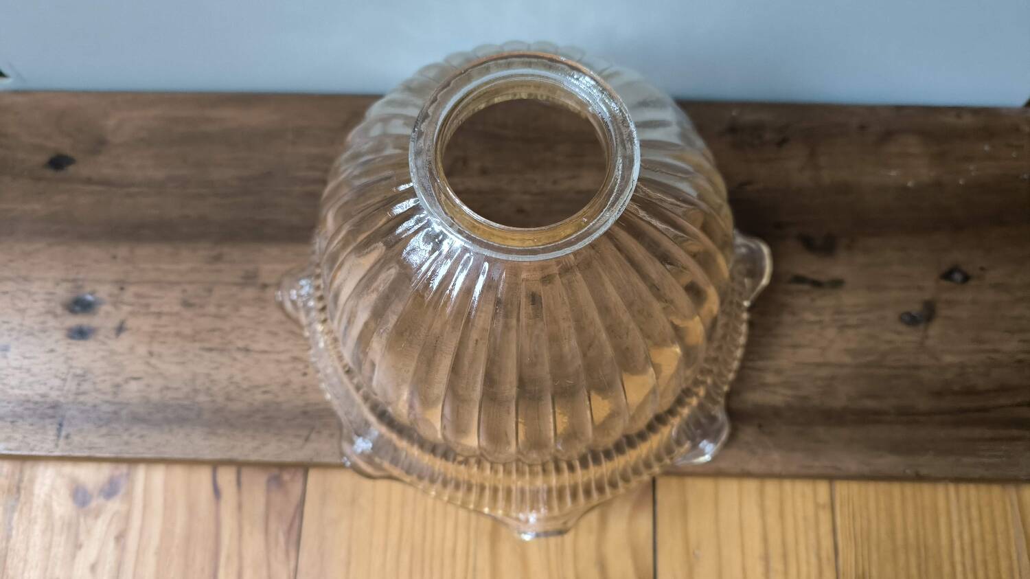 Vintage pressed molded amber glass lamp globe