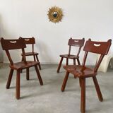 Set of 4 Imperial Loyalist brutalist wooden chairs, vintage 60s design