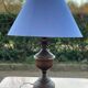 Vintage wooden bedside or table lamp with sky blue lampshade