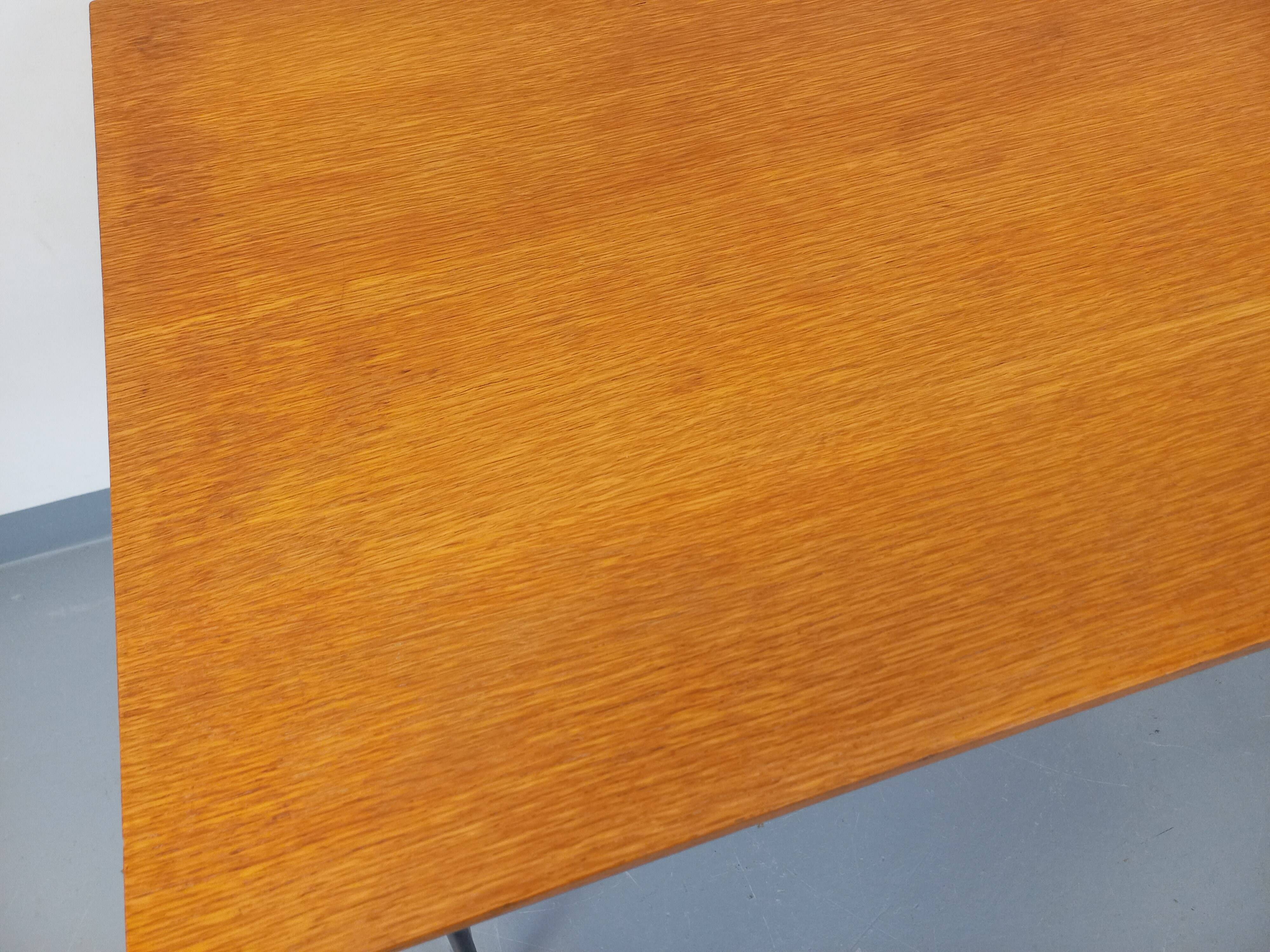 Pierre Paulin vintage modernist desk in oak wood and black metal